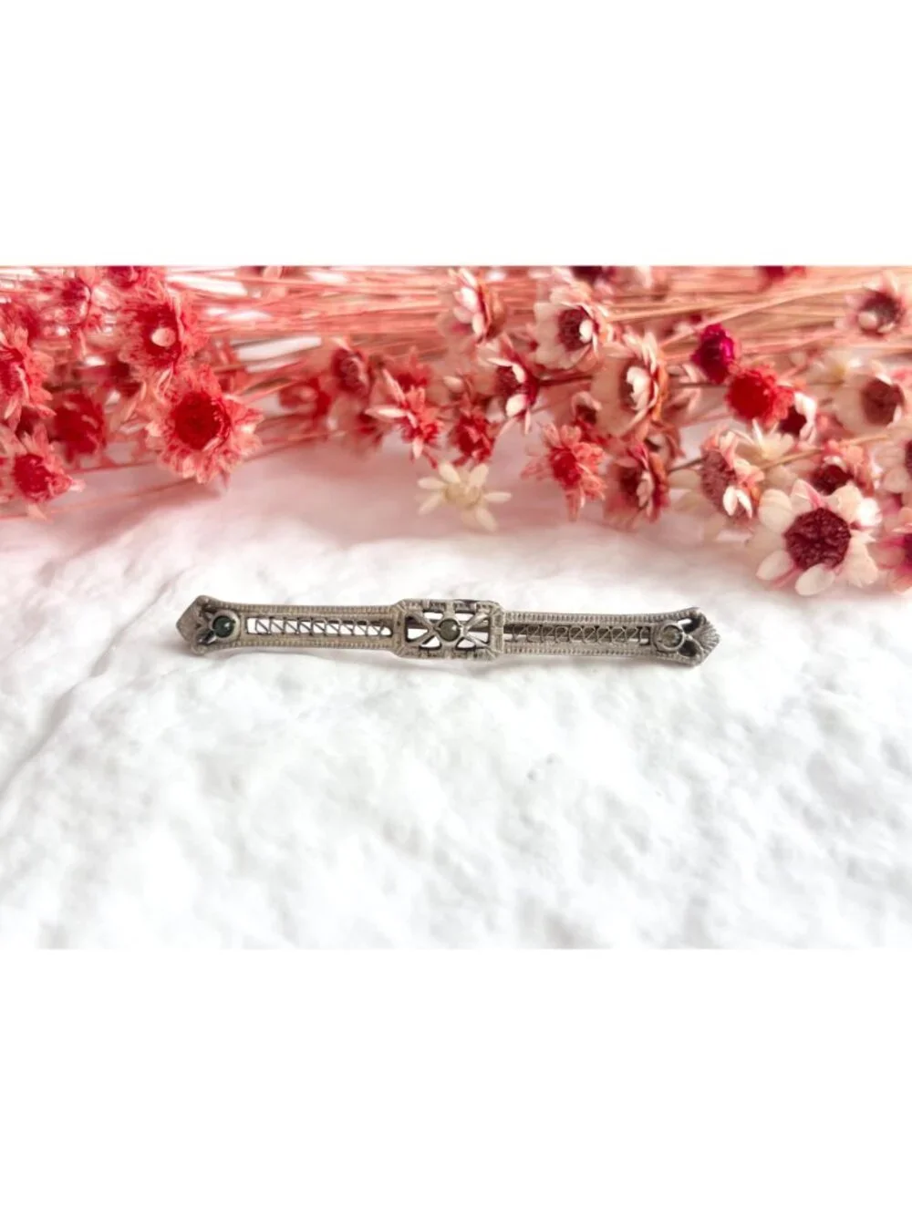 Art Deco Sterling Silver Filigree CZ Accented Handmade 925 Vintage Pendant